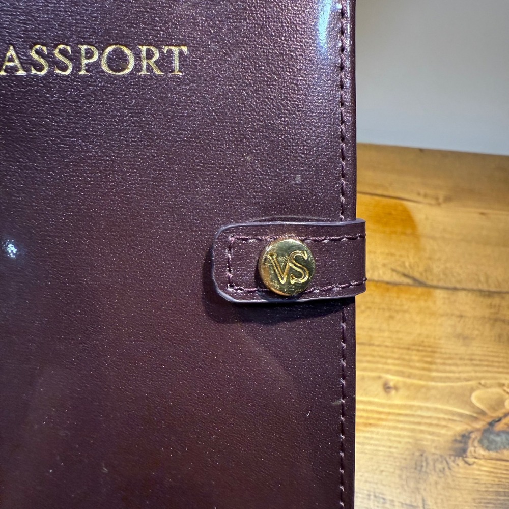 Victoria's Secret Passport Holder Travel Wallet Dark Purple Faux Leather - Picture 2 of 4